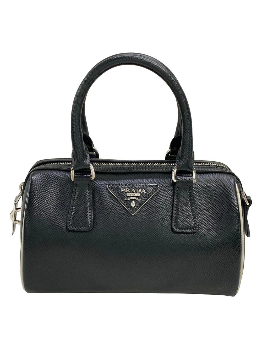 Prada Black White Leather Handbag #373464P11B